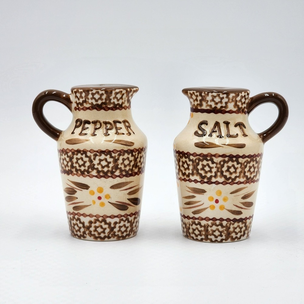 Temp-tations By Tara Salt Pepper Shakers Old World Brown Cream Floral Ceramic